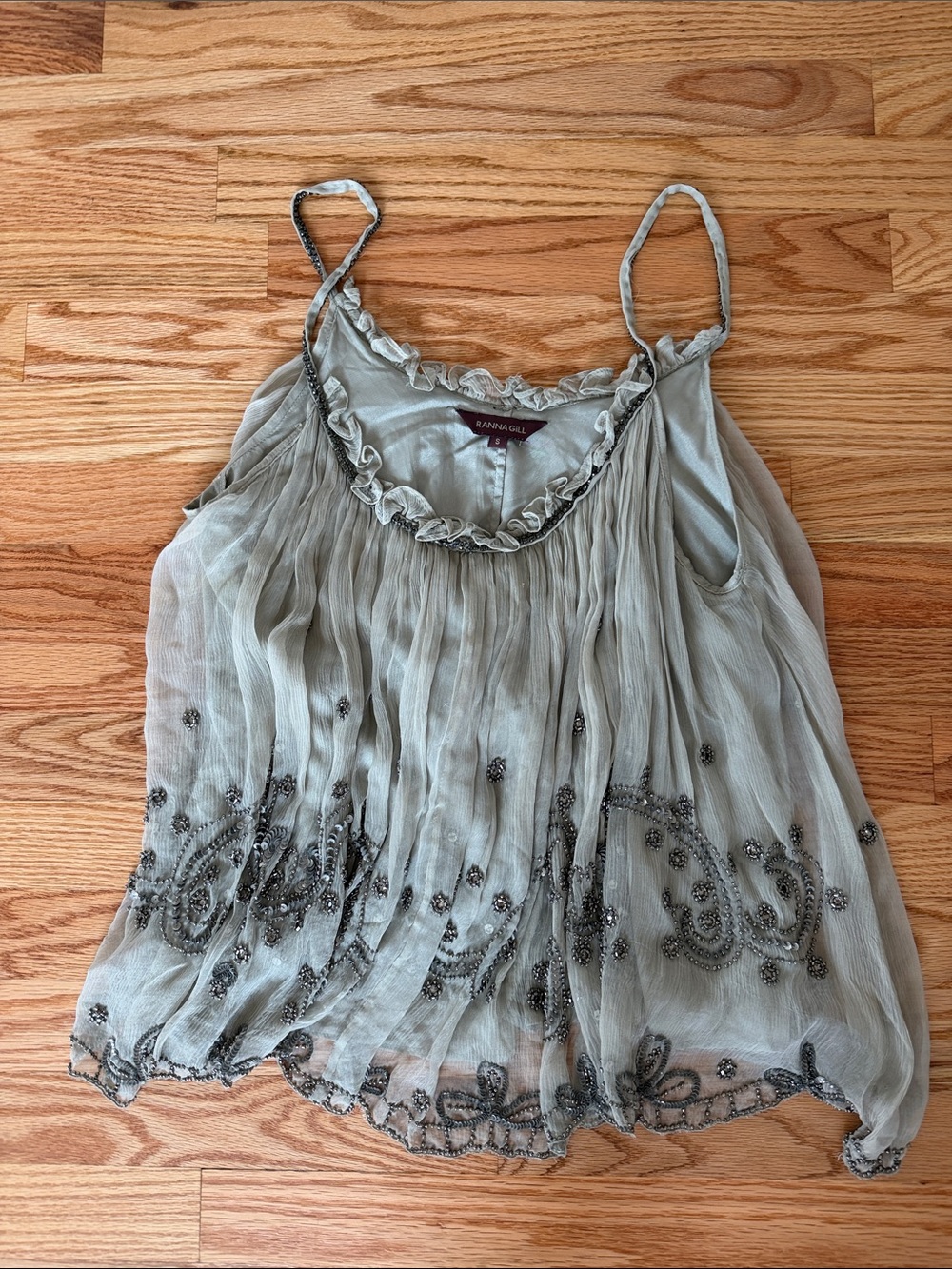 Ranna Gill Sage Green Beaded Chiffon Camisole S